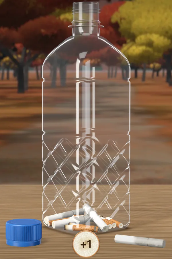 App screenshot: the bottle in the Autumn leaves scene