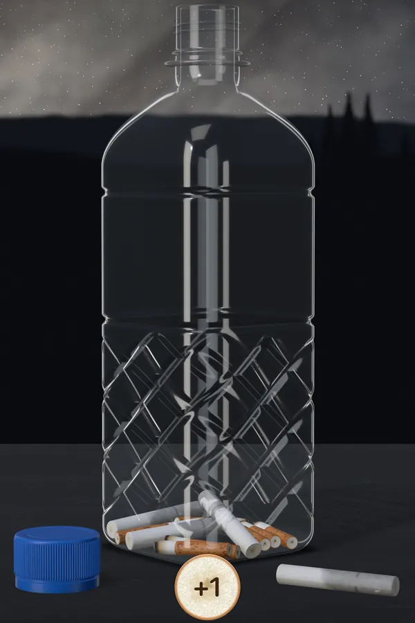 App screenshot: the bottle in the Starry sky scene
